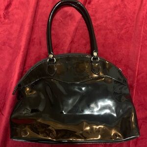 Gianni Black Patent Leather Semicircle Glossy Zip Top Handbag